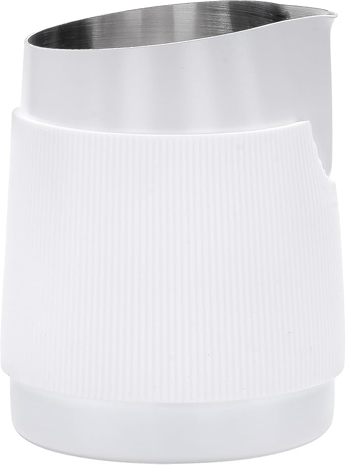 Normcore Handleless Milk Pitcher with Round Spout, Espresso Steaming Pitcher, 18/8 Stainless Steel Milk Frothing Jug, Coffee Cappuccino Latte Art Barista Cup, Non-stick coating White - 20.3oz / 600ml