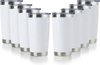 DOMICARE 20oz Stainless Steel Tumbler Bulk with Lid, Double Wall Vacuum Insulated Travel Mug, Powder Coated Coffee Cup, Powder White, 8 Pack