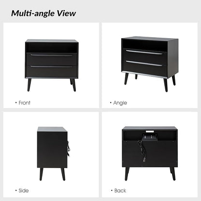 HULALA HOME End Table with Charging Station, Mid-Century Modern 2 Drawer and - Image 8