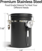 Veken Coffee Canister with Window,Airtight Stainless Steel Container,Home Kitchen Food Storage Organizers for Grounds,Beans,Espresso,Rice,Tea,Sugar,Flour, Cereal,Scoop,Bar Accessories,Gifts,22OZ,Black