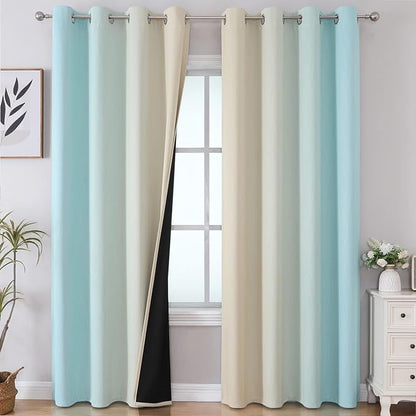 Aqua and Beige Ombre Blackout Curtains by ESTELARTEXTILER