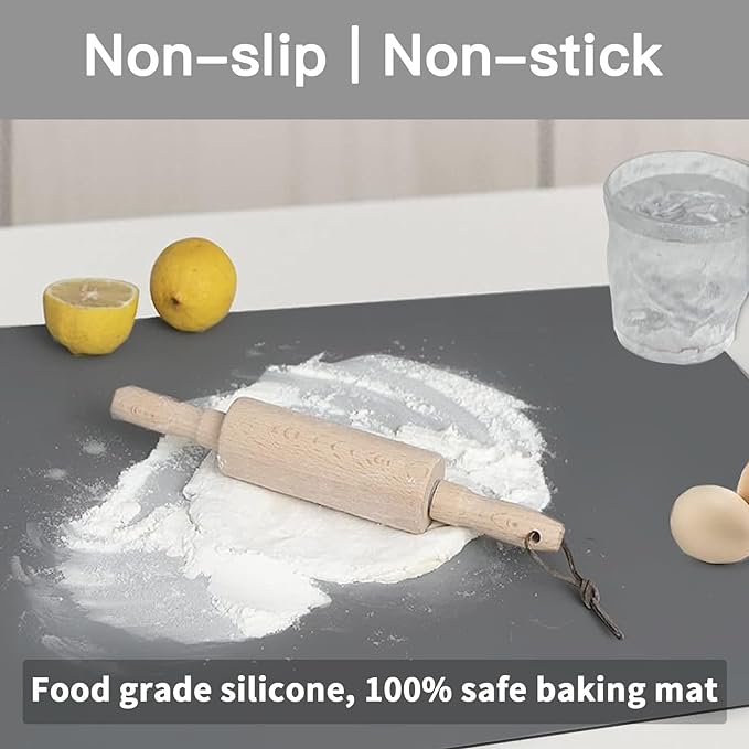 2MM Extra Thick Silicone Mats for Kitchen Counter, 23.6" x15.7" Non-Slip Waterproof Large Countertop Protector Mat, Heat Resistant Mat, Washable Silicone Craft Mat, Placemat, Baking Mat, Light Gray