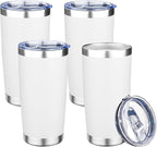 20oz Tumbler with Lid Double Wall Vacuum Insulated Travel Coffee Mug Stainless Steel Thermal Cup Powder Coated Sturdy Coffee Tumbler Bulk for Hot and Cold Beverage (White,4)