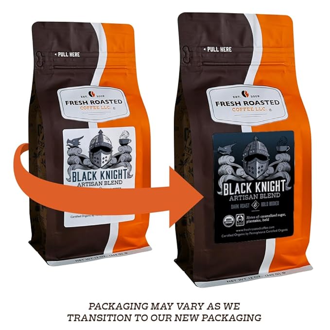 Fresh Roasted Coffee, Organic Black Knight | USDA Organic, Kosher | Dark Roast 5 lb (80 oz) Whole Bean