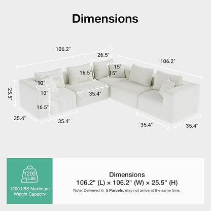 Novilla 106" Modular Sectional Sofa, Modern Cloud Sectional Couch - Image 2