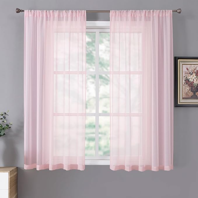 Tollpiz Short Sheer Curtain Linen Textured Bedroom Curtains Sheer Light by Tollpiz