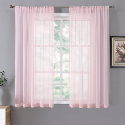 Tollpiz Short Sheer Curtain Linen Textured Bedroom Curtains Sheer Light by Tollpiz