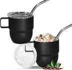 4oz Espresso Cup Set of 2, Insulated Espresso Mug With Lid and Straw, Espresso Shot Glasses with Handle, Double Walled Stainless Steel Small Expresso Shots Cup for Coffee