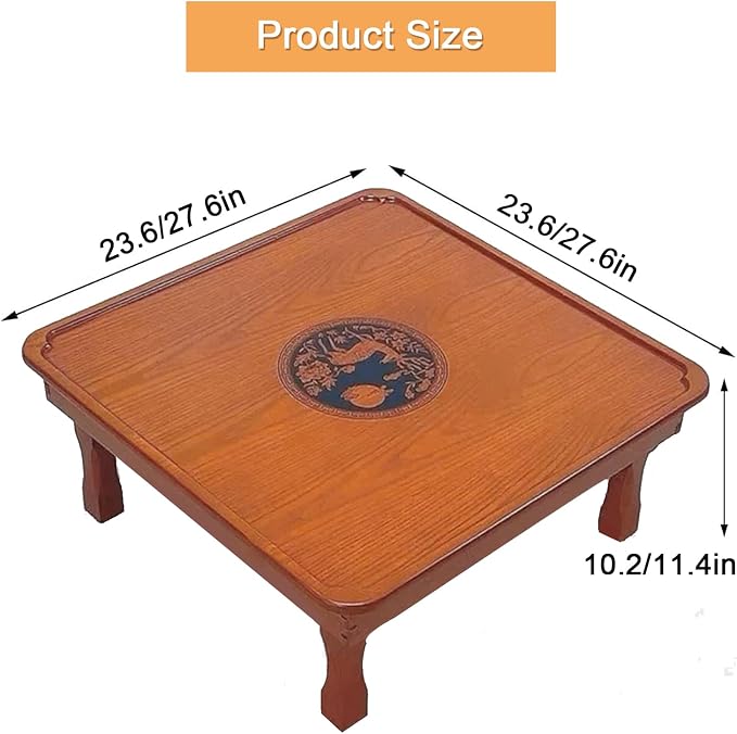 Square Folding Coffee Table, Korean Dining Table, Solid Wood Low Tables - Image 2