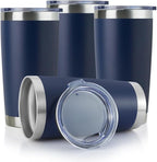 DOMICARE 20oz Stainless Steel Tumbler Bulk with Lid, Double Wall Vacuum Insulated Travel Mug, Powder Coated Coffee Cup (Powder Navy, 4)