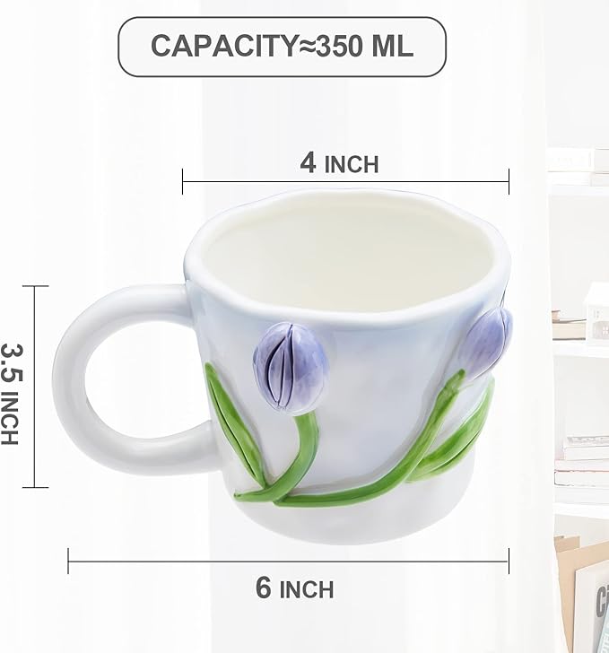 3D Flower Coffee Mug Blue Hydrangea Ceramic Cup,12 oz Cute Handmade Mugs,Christmas Birthday Surprise for Friends Family or Flower Lovers (Blue hydrangea)
