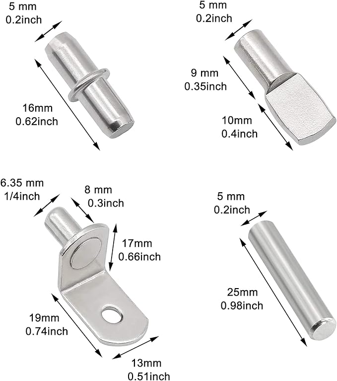 104Pcs Shelf Pins Kit, 4 Styles Nickel Plated Shelf Support Pegs, Bookshelf Pegs - Image 2