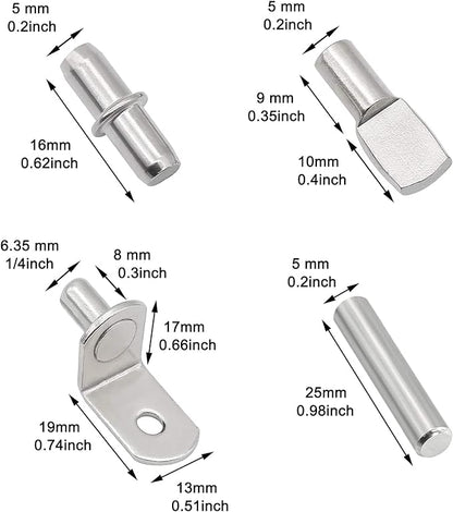 104Pcs Shelf Pins Kit, 4 Styles Nickel Plated Shelf Support Pegs, Bookshelf Pegs - Image 2