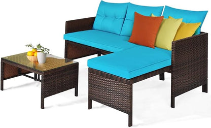 Tangkula Patio Corner Sofa Set 3 Piece, Outdoor Rattan Sofa Set, Includes - Image 9