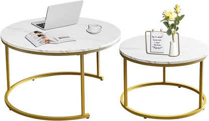 AT-VALY Coffee Table Set of 2 Nesting Tables, Round Sofa Table by AT-VALY
