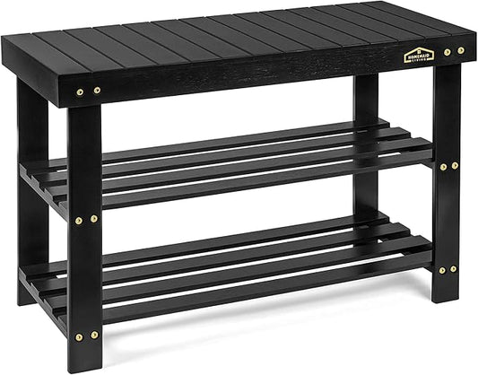 Homemaid Living Bamboo 3 Tier Shoe Rack Bench, Premium Shoe Organizer or by HomemaidLiving