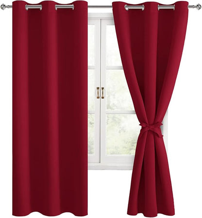 Blackout Curtains for Bedroom, 38 x 63 Inches Length, Christmas Red | Thermal by Hiasan