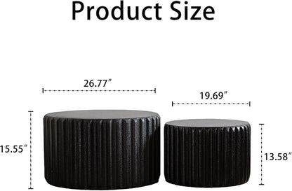 46.46'' White Round Coffee Table Set of 2, Modern Circle Fluted Drum Nesting - Image 2