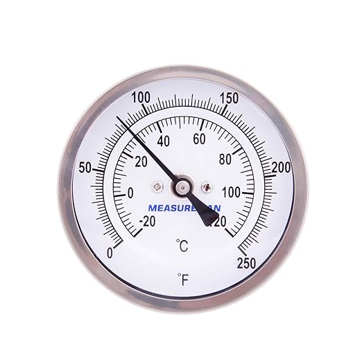 MEASUREMAN Fully Stainless Steel Pot, Kettle, Brewing Bimetal Thermometer, 3" Dial, 2-1/2" Stem, 0-250 deg F/-20-120 deg C, -1% Accuracy, Adjustable, 1/2" NPT Back Mount （2 Pack）
