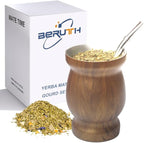 Beruth Bombilla Yerba Mate Gourd, 8oz Stainless Steel Tea Cup Set with a Multifunctional Lid, Two Straws and Cleaning Brushes, Double Walled Coffee Mug Heat Insulation Anti Scalding BR2301 (Brown)