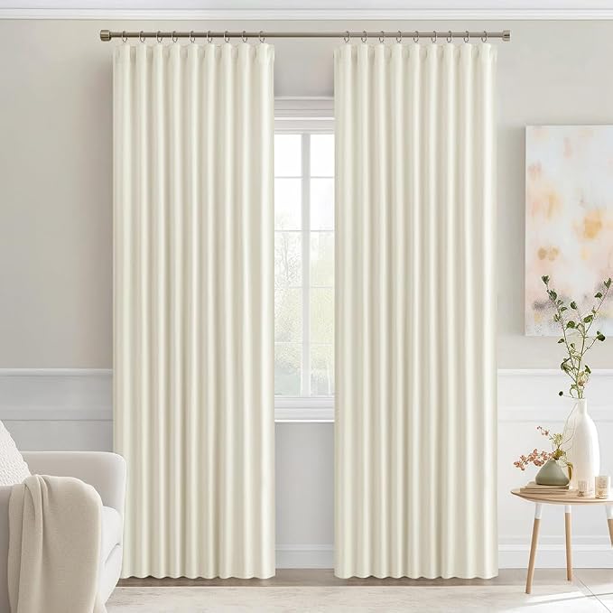 MIULEE Cream Back Tab Blackout Curtains 52x84 Inch Length 2 Panels Set | Rod - Image 9