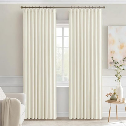 MIULEE Cream Back Tab Blackout Curtains 52x84 Inch Length 2 Panels Set | Rod - Image 9