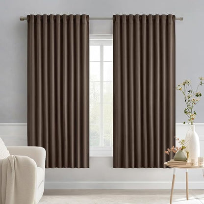 MIULEE Chocolate Brown Back Tab Blackout Curtains 52"x63" Long 2 Panels Set | by MIULEE