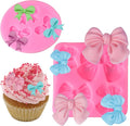 Bow Molds for Chocolate 4 PCS,Bow Chocolate Molds Silicone DIY Baking Supplies,for Chocolate, Fondant, Ice Cubes, and More(Square+round, Pink, 2.7in)