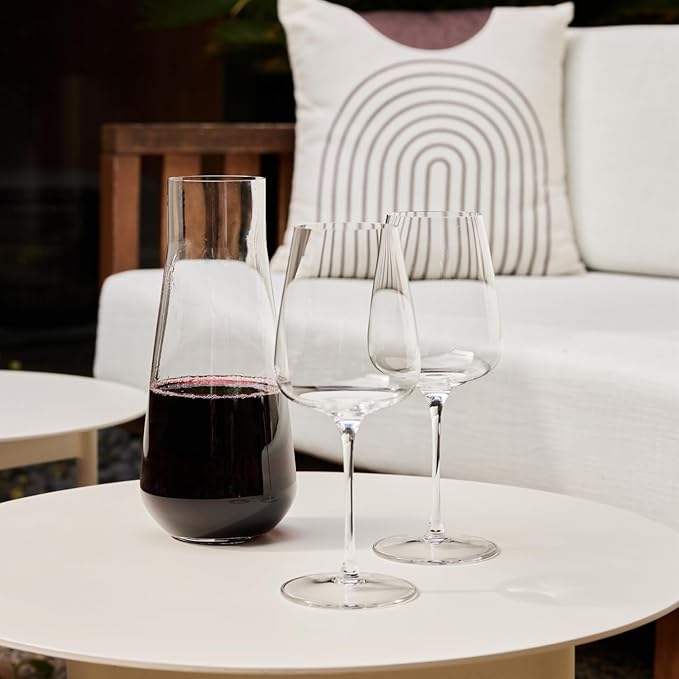 Fable Premium Wine Set - Includes 4 Crystal Wine Glasses and 1 Durable Glass Carafe - Dishwasher Safe Crystalware Bundle with Matching Carafe, Clear