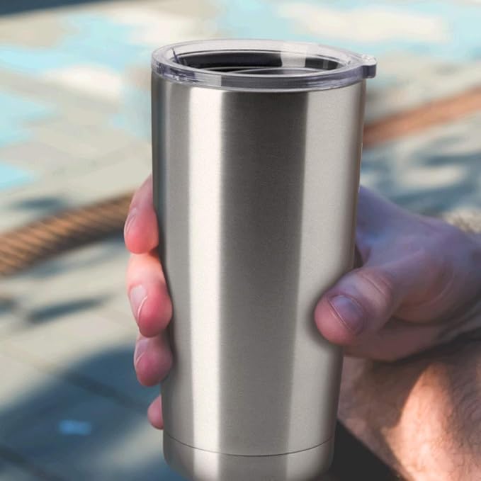 HASLE OUTFITTERS 20oz Stainless Steel Tumblers Bulk, Insulated Travel Cup with Lid, Double Wall Vacuum Coffee Mug for Cold & Hot Drinks 4 Pack, Silver