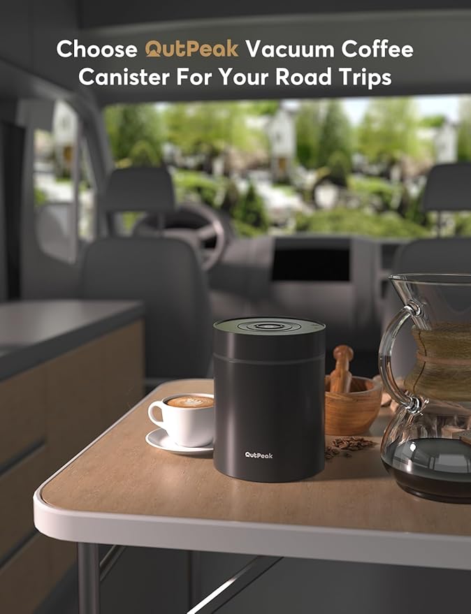 OUTPEAK 2025 Kilo Auto Vacuum Coffee Canister, 1.8L for 21.2oz Coffee Beans, One-Button Operation, Stainless Steel Container with Scoop, Fresh 6-Month Storage Container (Barista Champion's Choice)