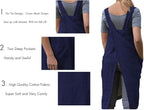 Women's Pinafore Square Apron Baking Cooking Gardening Works Cross Back Cotton/Linen Blend Dress with 2 Pockets