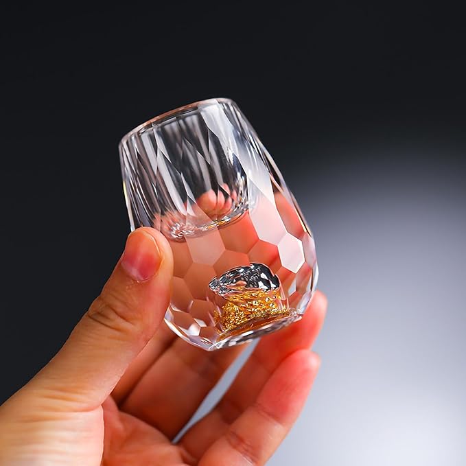 Crystal Glasses 0.5oz/15ml,shot glasses set of 2,Decorated With 24K Gold Leaf Flakes,Lead-Free,gold shot glasses,tequila shot glasses