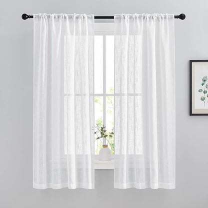 NICETOWN Linen Sheer Curtains for Windows 63" Long, Rod Pockets & Back Tab - Image 3