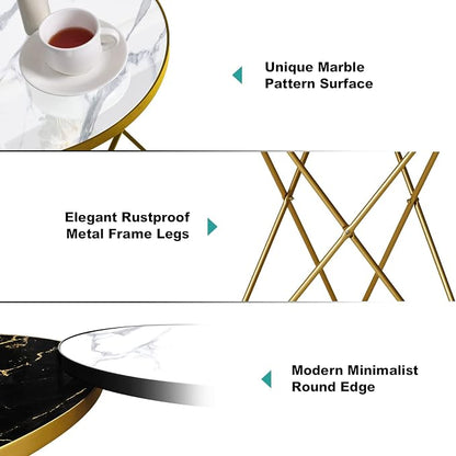 HLR Modern Round Side Table Set of 2, End Table - Image 4