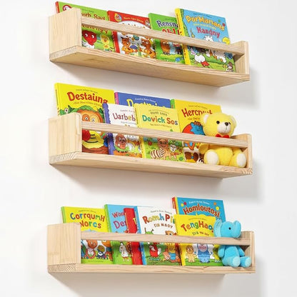 AZSKY 24 Inch Natural Pine Wood Floating Shelves, Nursery Book Shelves by AZSKYMakeyourlifebetter