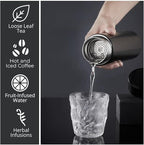 Insulated Water Bottles- Vacuum Tumbler for Coffee, Tea and Drinks with Stainless Steel Infuser - 15 oz Tea Thermo Travel Bottle/Keeps Drinks Hot or Cold for Hours/Gift Packing(Black)