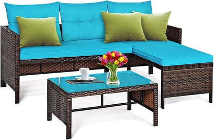 Tangkula Patio Corner Sofa Set 3 Piece, Outdoor Rattan Sofa Set, Includes by TANGKULA