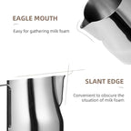 MHW-3BOMBER Milk Frothing Pitcher 12oz/350ml Milk Frother Cup Espresso Steaming Pitcher Stainless Steel Milk Frother Cup Barista Latte Art Round Spout Latte Art Pitcher P7121S
