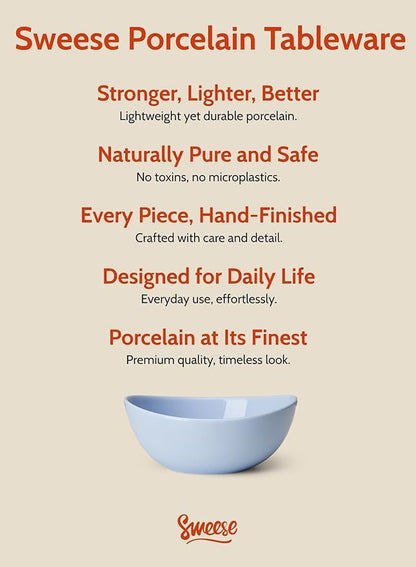 Sweese 18 oz Medium Porcelain Bowls - Set of 6 Shade of Blue Colored Serving Bowls for Soup, Salad, Pasta & Snacks