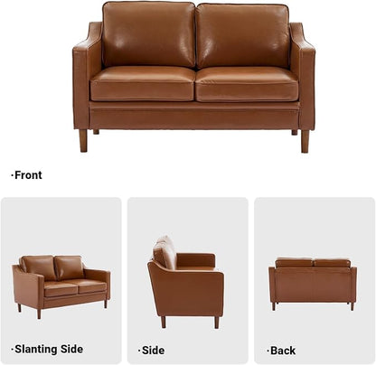 Kingfun 56" Faux Leather Sofa, Loveseat Couch, Mid Century Modern Love Seat - Image 6