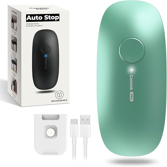 Ultrablade PRO Auto Stop Can Opener - Rechargeable Electric Can Opener for Kitchen for Seniors with Arthritis - One Touch Side Cut Opener, Smooth Edge, Handfree, Wall Mounted Small Size, Green