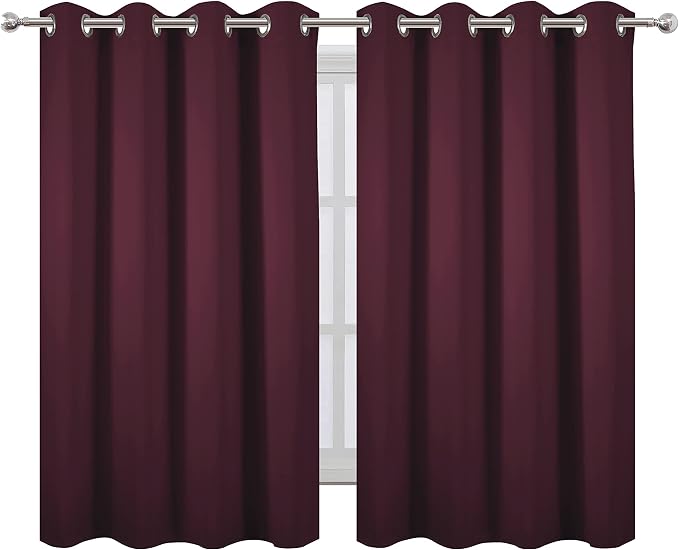 Blackout Curtains 52 x 45 inch/Burgundy Red Curtains Set of 2 Panels/Thermal - Image 2