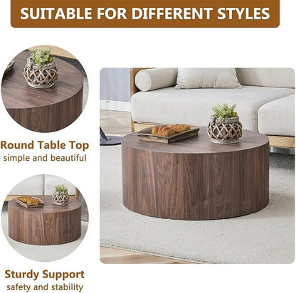 Round Coffee Table, 23.6" Modern Wood Drum Coffee Table, Round Accent Center - Image 6