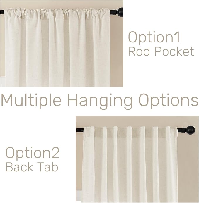 Joydeco Linen Curtains 2 Panel Set, Light Filtering, Ivory on Linen Curtains 96 - Image 3