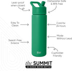 Simple Modern Water Bottle with Straw Lid | Vacuum Insulated Stainless Steel Metal | Reusable Leak Proof BPA-Free Cup for School | Summit Collection | 22oz, Kelly Green