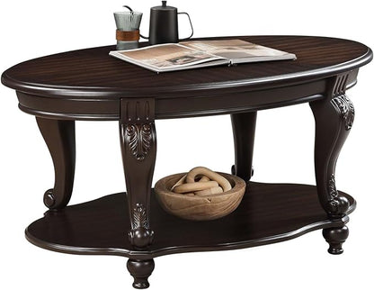 Oval Wood Coffee Table for Living Room, 2-Tier Solid Wood Coffee Table by FGXJY