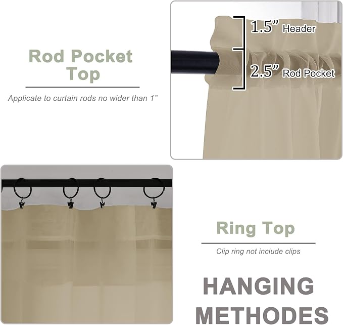 Taupe Sheer Curtains 120 Inches Long 2 Panels Set, Airy Lightweight Sheer Taupe - Image 4