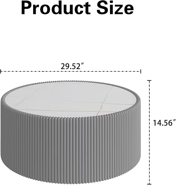 SSLine Round Drum Coffee Table Modern Sintered Stone Top Coffee Table in Grey - Image 2