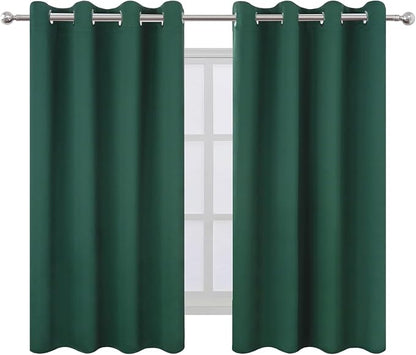Blackout Curtains 66 x 54 Inch Long Dark Green Curtains Set of 2 Panels Room - Image 2